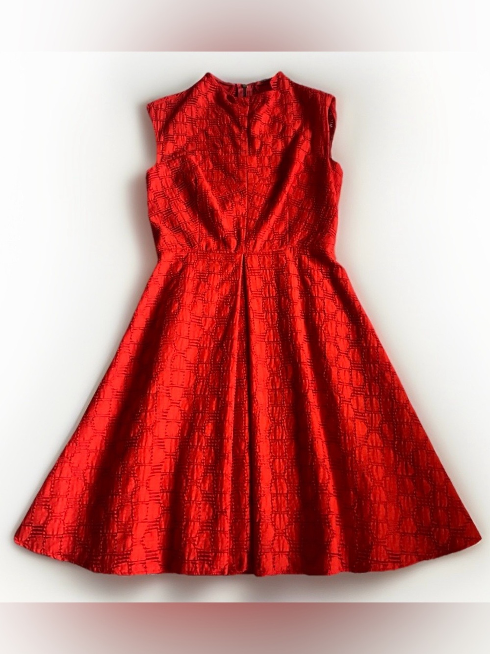 Vintage Milly of New York Orange Geometric Textured Jacquard Fit & Flare Dress